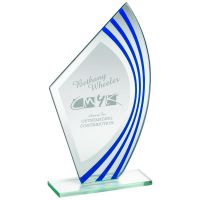 Jade Glass Sail Plaque Blue/Silver Highlights (5mm Thick) 8.75in