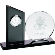 Clear/Black Glass Clock Round Plaque 5.25in