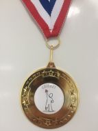 20 x 50mm Gold Cricket Medals Red White Blue Ribbon