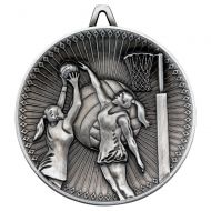 Netball Deluxe Medal Antique Silver 2.35in : New 2019