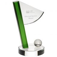 Clear/Green Glass Golf Flag And Ball Award - 6.25in : New 2018