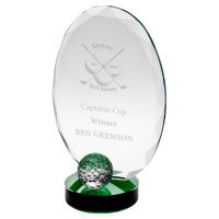 Clear Glass Oval And Golf Ball With Green Highlights (10mm Thick) - 7.25in : New 2022