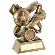 Bronze Gold Football and Boot On Swirled Ribbon Trophy Award 5in : New 2020
