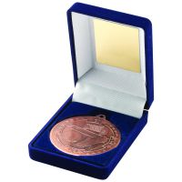 Blue Velvet Box Medal Football Trophy Bronze 3.5in