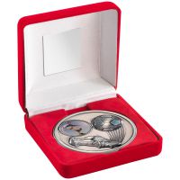 Red Velvet Box Medal Football Trophy Antique Silver 4in