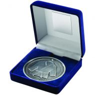 Blue Velvet Box Medal Martial Arts Trophy Antique Silver 4in