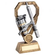 Bronze Pewter Gold Angling Rod and Reel On Diamond Trophy Award 6in : New 2020