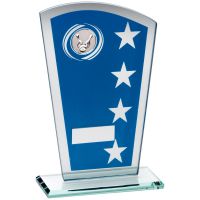 Blue/Silver Printed Glass Shield With Ten Pin Insert Trophy Award - 7.25in : New 2018