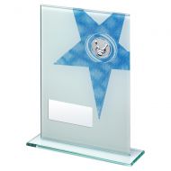 White Blue Printed Glass Rectangle with Ten Pin Insert Trophy Award 8in : New 2020