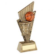 Bronze Gold Orange Basketball and Net On Pointed Backdrop Trophy Award 7in : New 2020
