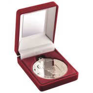 Red Velvet Box Medal Netball Trophy Silver 3.5in