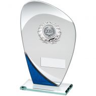 Jade/Blue/Silver Glass Plaque Silver Trim Trophy - 7.25in