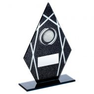 Black Silver Printed Glass Diamond with Hockey Insert Trophy Award 7.25in : New 2020
