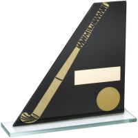 Black/Gold Printed Glass Plaque Hockey Stick/Ball Trophy - 5.75in