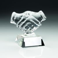 Clear Glass Hand Shake Trophy 4.25in