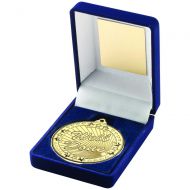 Blue Velvet Box And 50mm Gold Medal Well Done Trophy 3.5in : New 2019