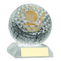 Clear Glass Golf Ball Trophy Longest Drive 3.75in