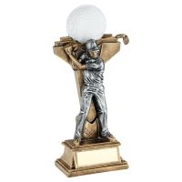 Bronze Pewter Male Golf Figure with Ball On Backdrop Trophy Award 9.5in