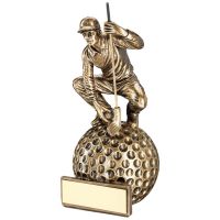 Bronze/Gold Crouching Golfer On Ball Base Trophy Award - 6.75in