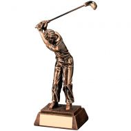 Bronze/Gold Resin Male Back Swing Golf Trophy 10.5in