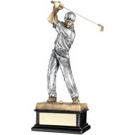 Bronze/Pewter Back Swing Golfer On Black Base Trophy Award - 14in : New 2018