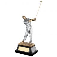 Bronze/Pewter End Of Swing Golfer On Black Base Trophy Award - 8.75in : New 2018
