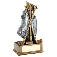 Bronze Pewter Golf Bag With Clubs Trophy 8in