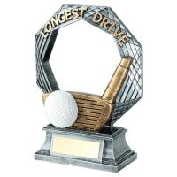 Bronze-Pewter-White Golf Octagon Series With Plate Longest Drive - 6in