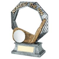 Bronze-Pewter-White Golf Octagon Series With Plate Nearest The Pin - 6in