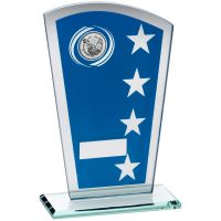 Blue/Silver Printed Glass Shield Golf Trophy - 8in