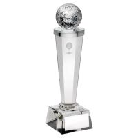 Clear Glass Column with Lasered Golf Image Trophy Award 8in