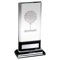 Clear-Black Glass Plaque With Lasered Golf Image And Plate (15mm Thick) - 7.5in