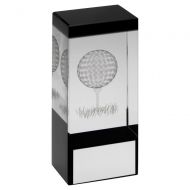 Clear Black Glass Block with Lasered Golf Image Trophy Award 4in : New 2020