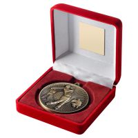 Red Velvet Box And 60mm Medal Golf Trophy Antique Gold 4in
