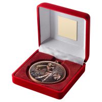 Red Velvet Box And 60mm Medal Golf Trophy Bronze 4in