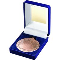 Blue Velvet Box Medal Horse Trophy Bronze 3.5in