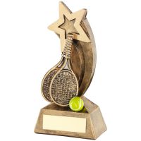 Bronze|Gold|Yellow Tennis Rackets|Ball With Shooting Star Trophy - 5in