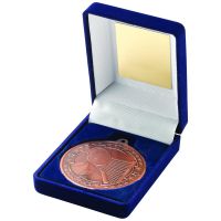 Blue Velvet Box Medal Tennis Trophy Bronze 3.5in