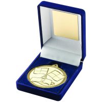 Blue Velvet Box And 50mm Medal Referee Trophy Award - Gold - 3.5in : New 2018