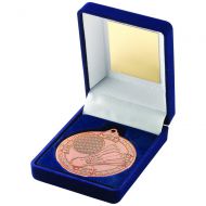 Blue Velvet Box And 50mm Medal Badminton Trophy Bronze 3.5in : New 2019