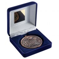 Blue Velvet Box And 60mm Medal Swimming Trophy Bronze 4in : New 2019