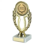 Gold-Blue Plastic Wreath Holder On Marble Trophy - 6.75in : New 2022