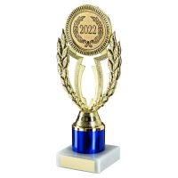 Gold-Blue Plastic Wreath Holder On Marble Trophy - 7.75in : New 2022