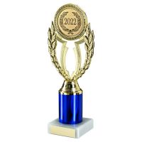 Gold-Blue Plastic Wreath Holder On Marble Trophy - 8.75in : New 2022