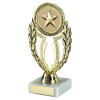Gold-Red Plastic Wreath Holder On Marble Trophy - 6.75in : New 2022