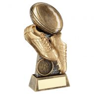 Bronze Gold Pewter Flatback Rugby Ball and Boots On Riser Trophy Award 5in : New 2020