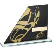 Black/Gold Printed Glass Plaque Rugby Boot/Ball Trophy - 5.75in