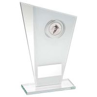 White/Silver Printed Glass Plaque With Rugby Insert Trophy Award - 7.25in : New 2018