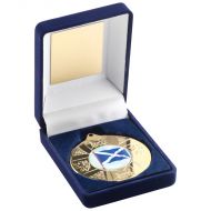 Blue Velvet Box Medal Scotland Trophy Gold 3.5in