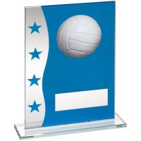 Blue/Silver Printed Glass Plaque With Volleyball Image Trophy Award - 7.25in : New 2018